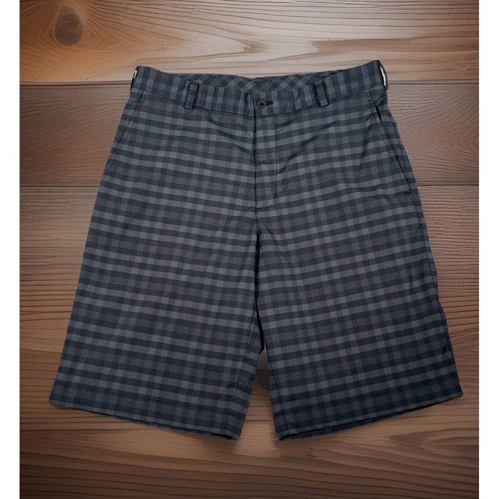 Nike Dri-Fit Golf Shorts Mens 32 Black Plaid Chino 11" Performance Stretch